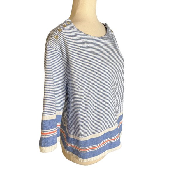 Anthropologie Maeve Red White Blue Nautical Top Shirt Shoulder Buttons Sz Medium - Picture 3 of 6